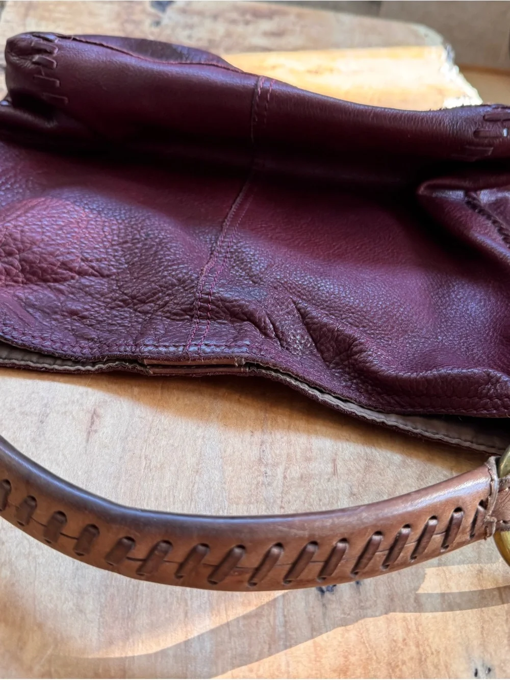 Lucky Brand Burgundy Leather Hobo with Brown Handle